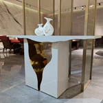 Sculptural White Console Table with Fluid Cutout and Polished Gold Interior Core
